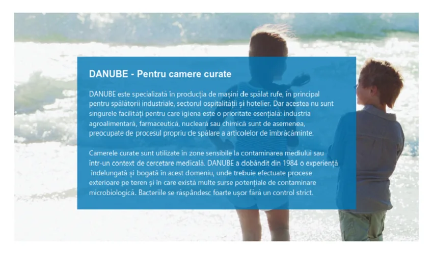 Banner „Danube – Pentru camere curate”: igiena spălării contează și în industria agroalimentară, farmaceutică, nucleară și chimică; Danube are experiență în domeniu din 1984